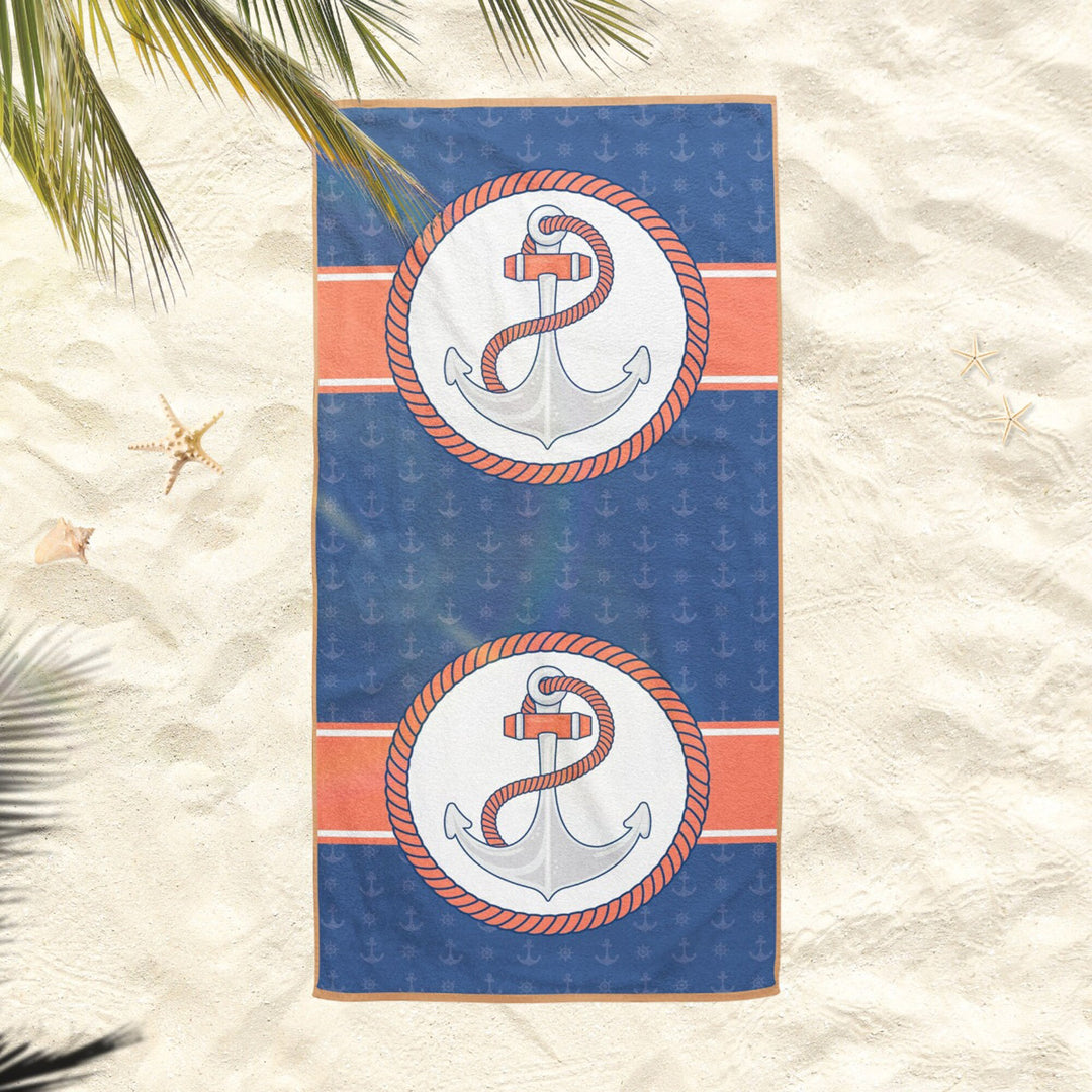 Nautical Beach Towel|Anchor Bath Towel|Coastal Pool Towel|Striped Beach Towel|Beach House Outdoor Soft Bath Towel|Summer Trend Vacation Gift