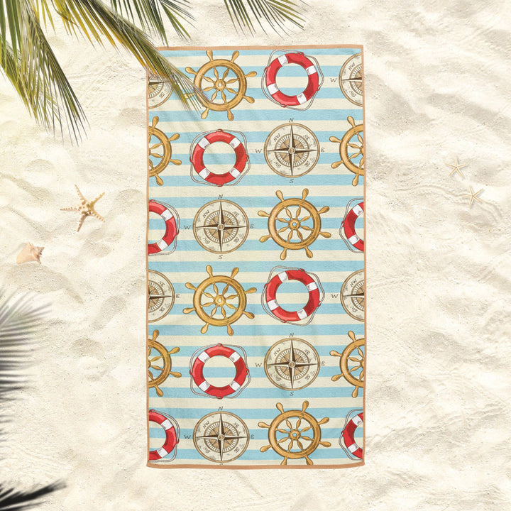 Nautical Beach Towel|Anchor Life Saver Bath Towel|Coastal Pool Towel|Wheel Print Towel|Beach House Compass Soft Bath Towel|Summer Trend Gift