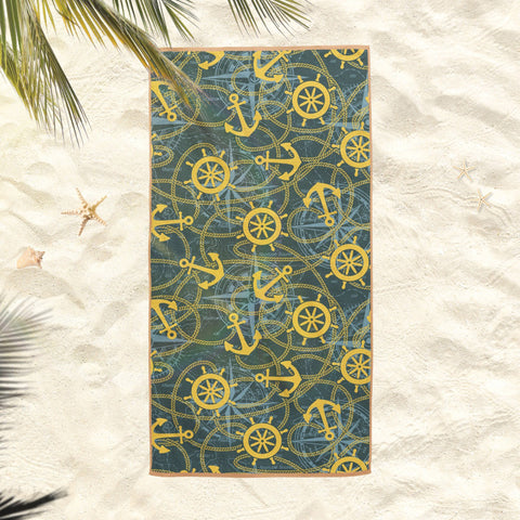 Nautical Beach Towel|Fish Coral Bath Towel|Coastal Pool Towel|Seahorse Beach Towel|Anchor and Wheel Soft Bath Towel|Summer Vacation Gift