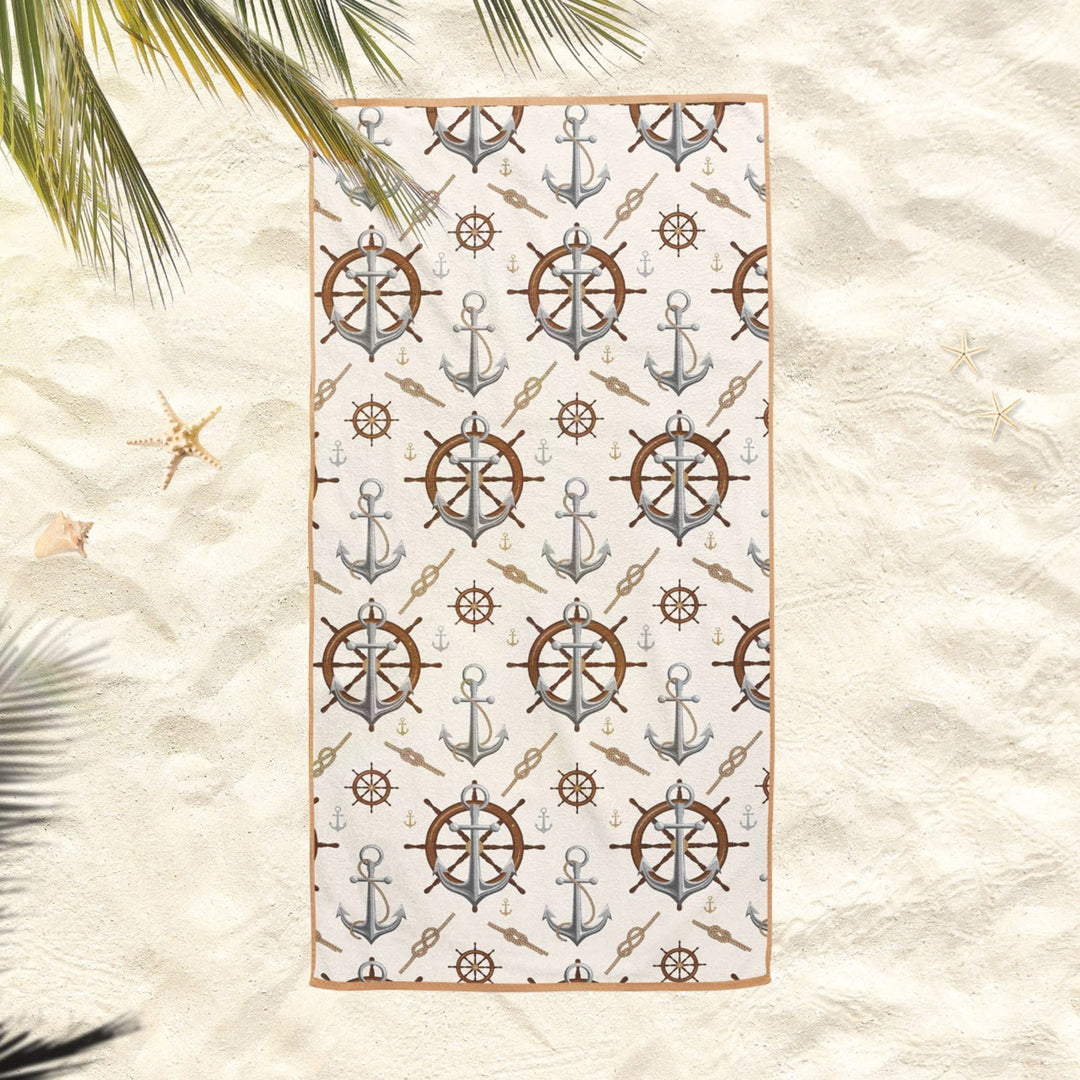 Nautical Beach Towel|Ship Anchor Bath Towel|Coastal Pool Towel|Wheel Print Towel|Beach House Outdoor Soft Bath Towel|Summer Vacation Gift