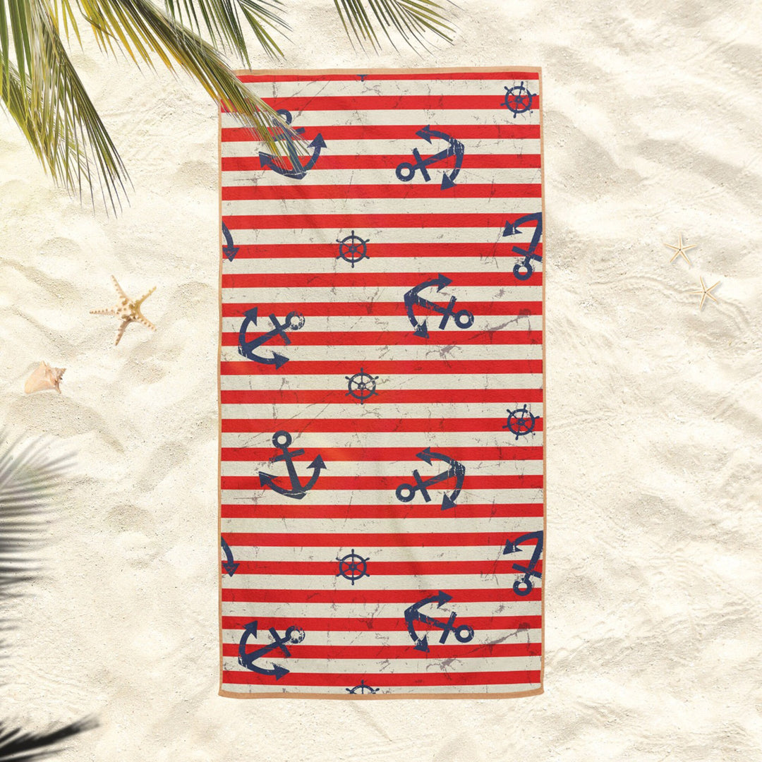 Nautical Beach Towel|Sailor Cat and Dog Bath Towel|Coastal Pool Towel|Striped Anchor Towel|Beach House Soft Bath Towel|Summer Vacation Gift