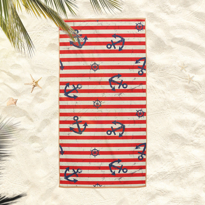 Nautical Beach Towel|Sailor Cat and Dog Bath Towel|Coastal Pool Towel|Striped Anchor Towel|Beach House Soft Bath Towel|Summer Vacation Gift