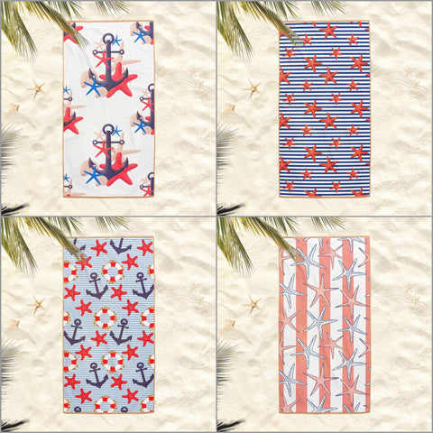 Starfish Beach Towel|Nautical Bath Towel|Coastal Pool Towel|Anchor Print Towel|Beach House Striped Soft Bath Towel|Summer Vacation Gift