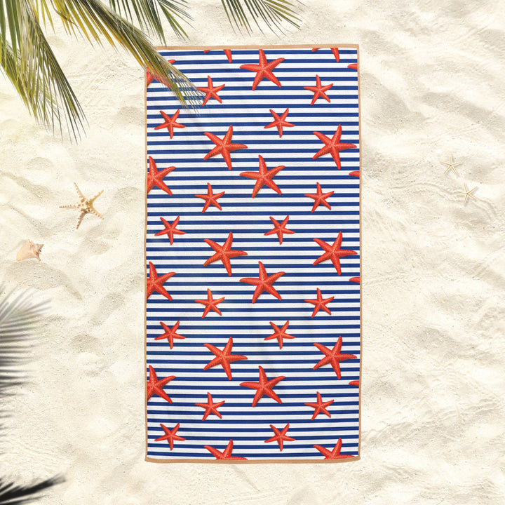 Starfish Beach Towel|Nautical Bath Towel|Coastal Pool Towel|Anchor Print Towel|Beach House Striped Soft Bath Towel|Summer Vacation Gift