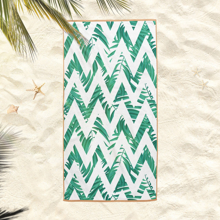 Tropical Beach Towel|Green Leaves Bath Towel|Palm Tree Pool Towel|Zigzag Towel|Beach House Outdoor Soft Bath Towel|Summer Vacation Gift