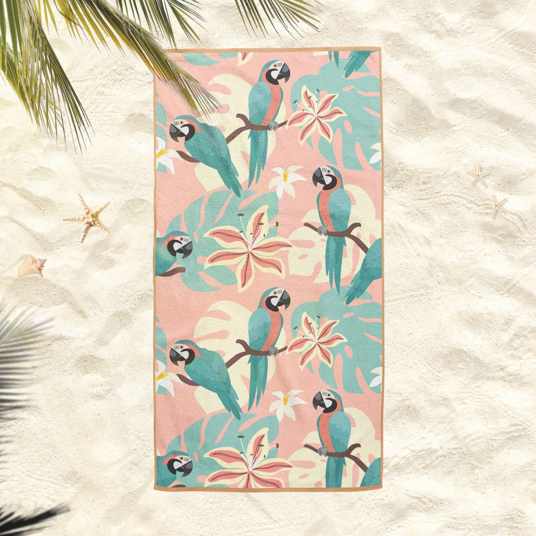 Bird Beach Towel|Parrot Bath Towel|Flamingo Pool Towel|Toucan Print Towel|Beach House Tropical Soft Bath Towel|Floral Summer Vacation Gift