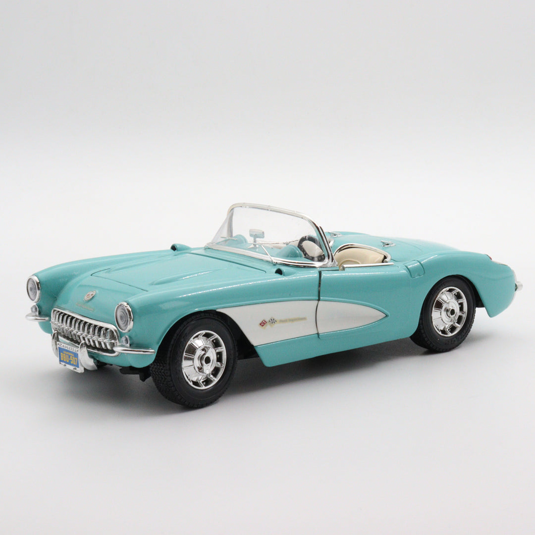 Maisto 1957 Chevrolet Corvette|Nostalgic Vintage Model Car|Scale 1:18 Diecast Car Collection|Blue Metal Classic Convertible Car for Gift