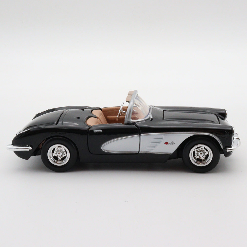 Motormax 1959 Corvette|Scale 1/24 Vintage Diecast for Collector|Classic Model Car|Collectible Metal Car|Black Convertible Car|Nostalgic Gift