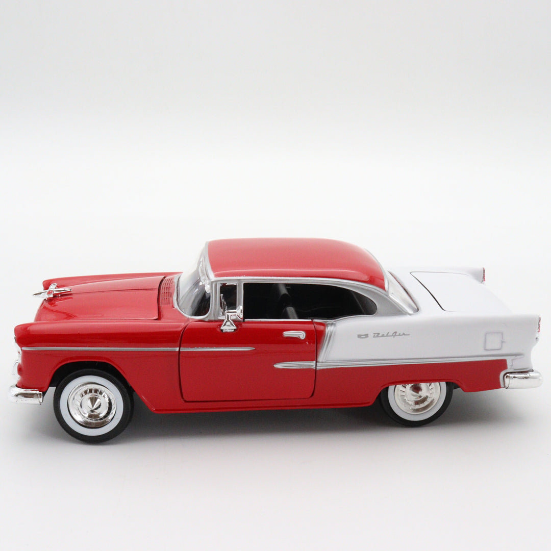 Motormax 1955 Chevy Bel Air|Scale 1/24 Vintage Model Diecast Car|Classic Red Car|Old Metal Car for Collectors|Office Accesories|Gift for Men