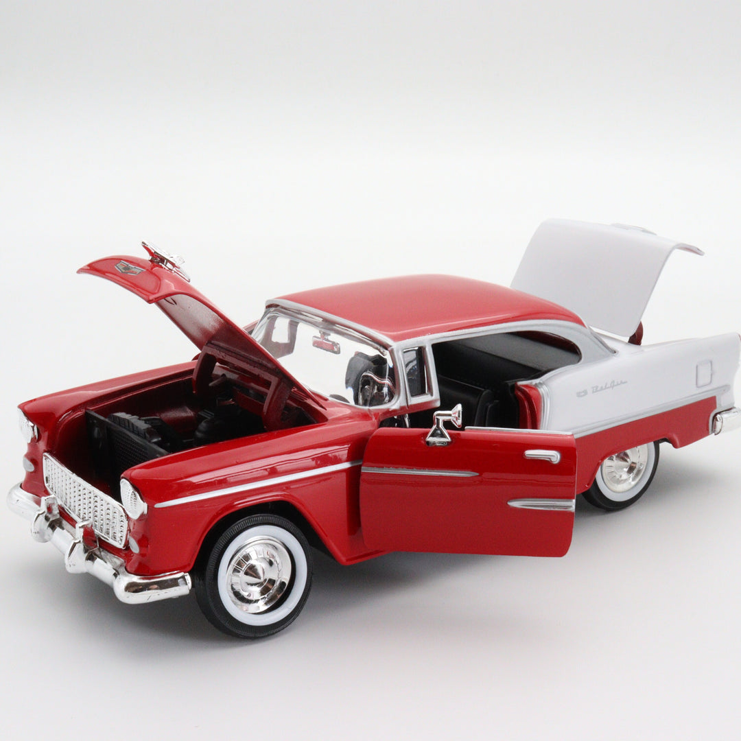 Motormax 1955 Chevy Bel Air|Scale 1/24 Vintage Model Diecast Car|Classic Red Car|Old Metal Car for Collectors|Office Accesories|Gift for Men