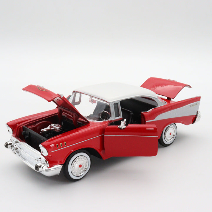 1957 Chevy Bel Air Model Car|Motormax Scale 1/24 Diecast Car|Vintage Model Red Metal Car|Classic Car Collection|Old Collectible Car for Dad