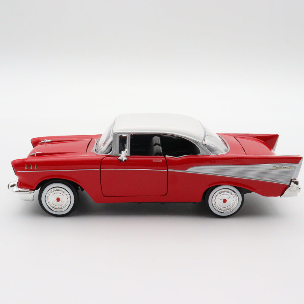 1957 Chevy Bel Air Model Car|Motormax Scale 1/24 Diecast Car|Vintage Model Red Metal Car|Classic Car Collection|Old Collectible Car for Dad