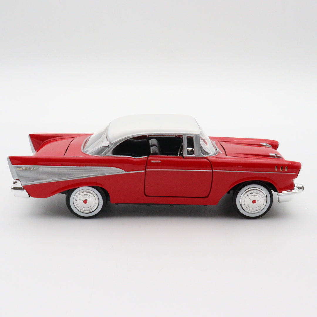 1957 Chevy Bel Air Model Car|Motormax Scale 1/24 Diecast Car|Vintage Model Red Metal Car|Classic Car Collection|Old Collectible Car for Dad