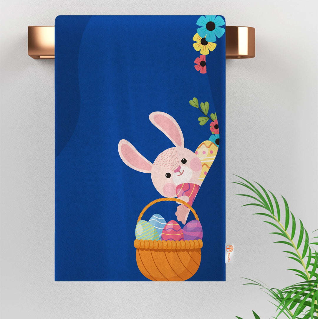 Cute Bunny Hand Towel|Rabbit Print Kitchen Towel|Happy Easter Tea Towel|Farmhouse Spring Trend Dish Cloth|Egg Print Towel|Cost-Effective Rag