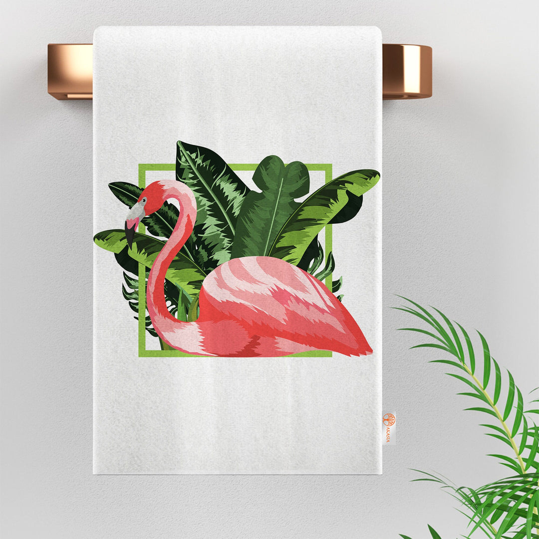 Flamingo Tea Towel|Tropical Dish Cloth|Leaf Print Dishcloth|Flamingo Hand Towel|Green Leaves Towel|Decorative All-Purpose Rag|Dust Remover