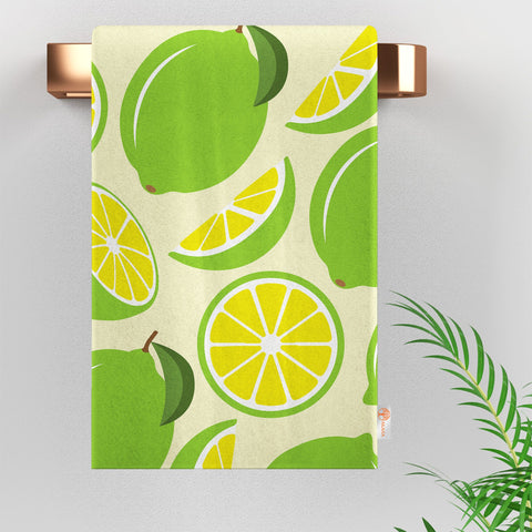 Lemon Hand Towel|Lime Print Rag|Fresh Citrus Towel|Kitchen Tea Towel|Cleaning Cloth|Dust Remover|Cost-Effective Rag|Farmhouse Dishcloth