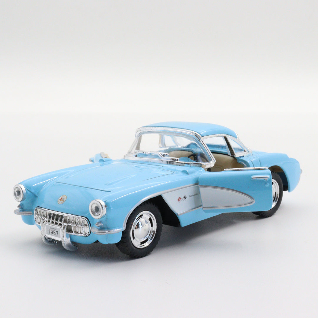 Kinsmart 1957 Chevrolet Corvette|Scale 1:34 Diecast Vintage Car|Classic Model Car|Pull Back Metal Blue Car for Boys|Birthday Gift for Dad