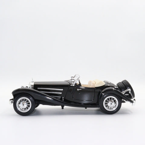 Burago 1936 Mercedes Benz 500 K Roadster|Scale 1:24 Diecast Model Car|Vintage Old Car|Collectible Metal Black Car for Collector|Gift for Dad