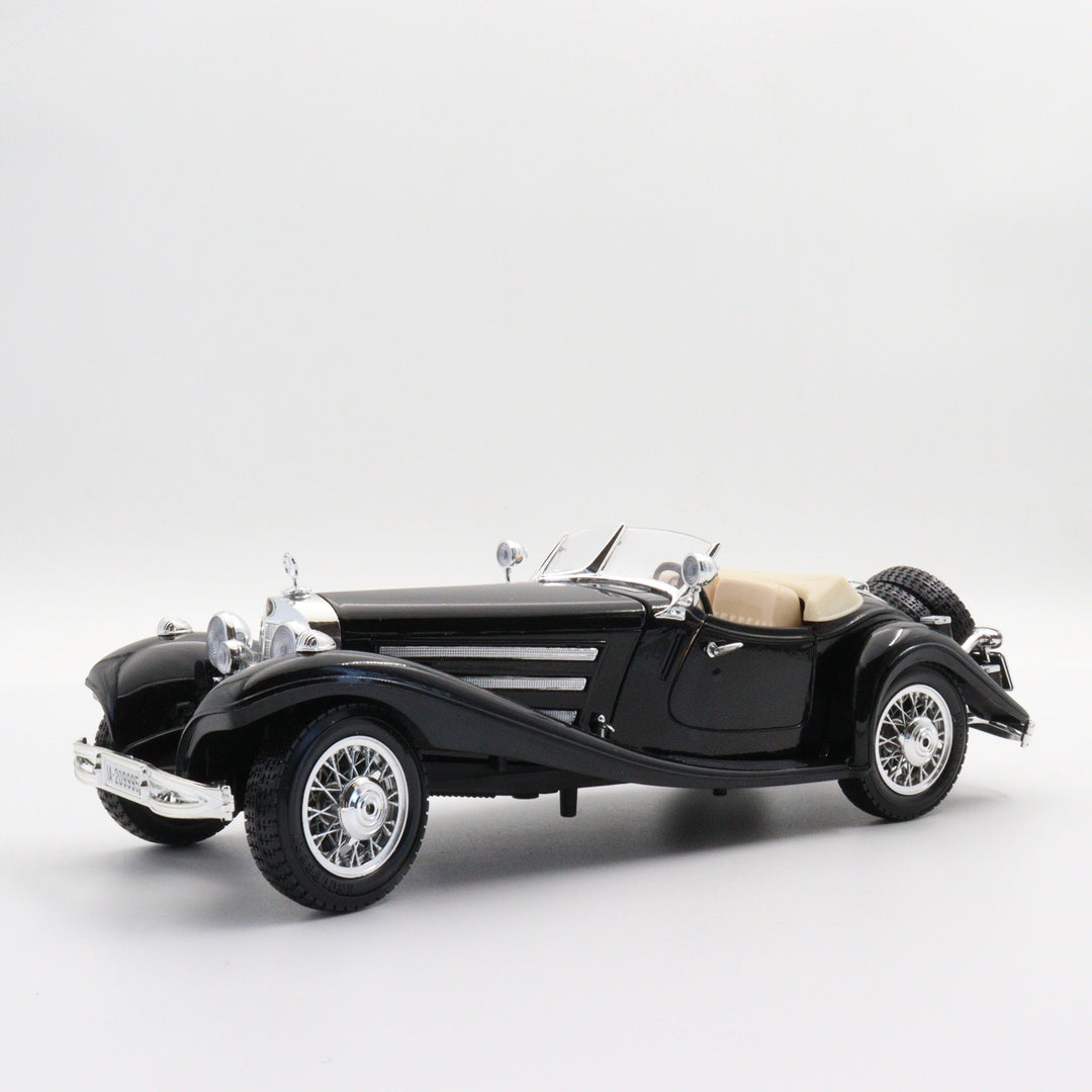 Burago 1936 Mercedes Benz 500 K Roadster|Scale 1:24 Diecast Model Car|Vintage Old Car|Collectible Metal Black Car for Collector|Gift for Dad