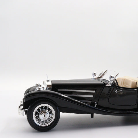 Burago 1936 Mercedes Benz 500 K Roadster|Scale 1:24 Diecast Model Car|Vintage Old Car|Collectible Metal Black Car for Collector|Gift for Dad