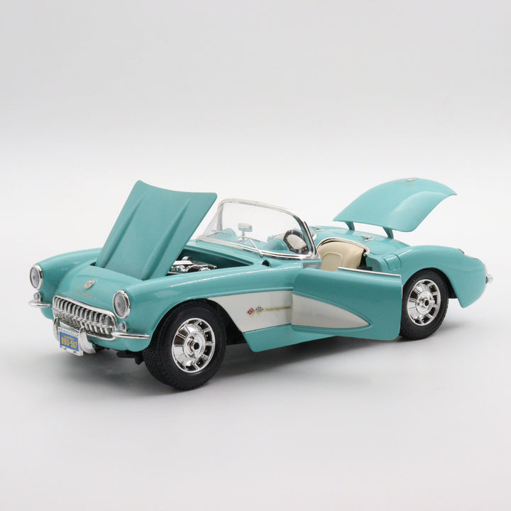 Maisto 1957 Chevrolet Corvette|Nostalgic Vintage Model Car|Scale 1:18 Diecast Car Collection|Blue Metal Classic Convertible Car for Gift