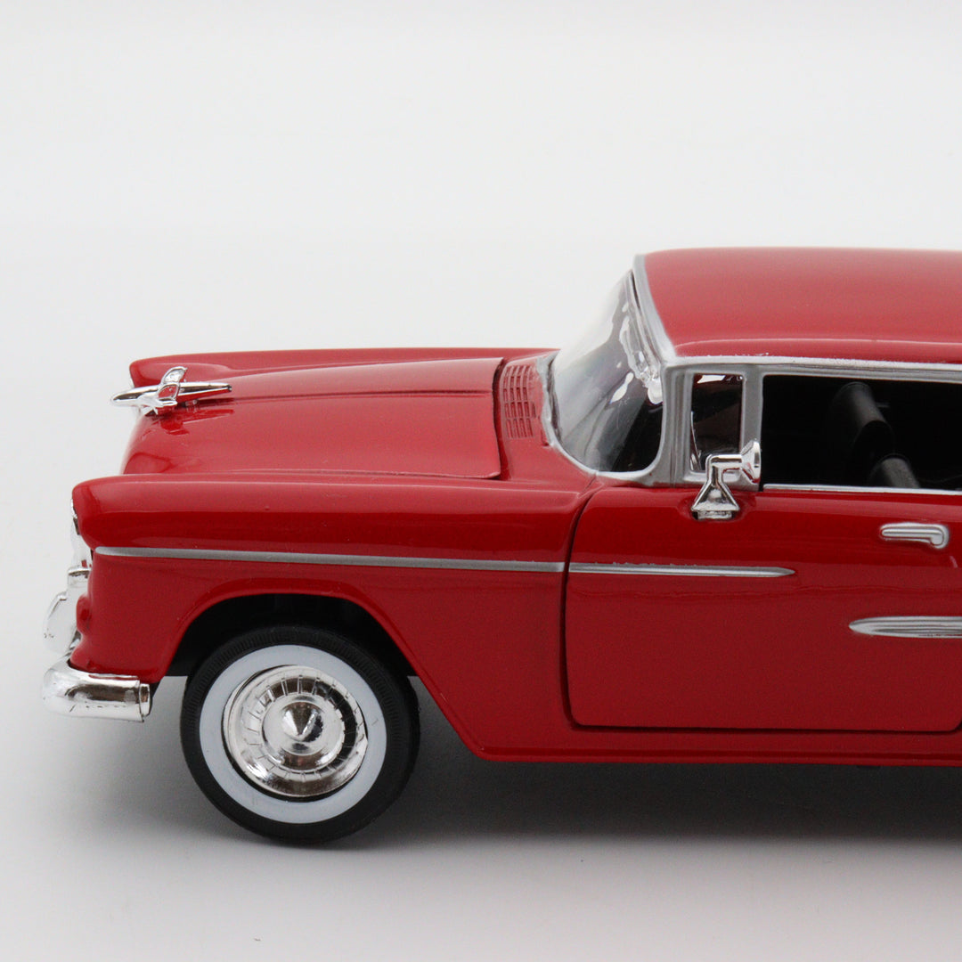 Motormax 1955 Chevy Bel Air|Scale 1/24 Vintage Model Diecast Car|Classic Red Car|Old Metal Car for Collectors|Office Accesories|Gift for Men