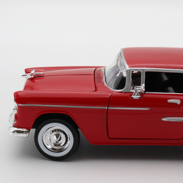 Motormax 1955 Chevy Bel Air|Scale 1/24 Vintage Model Diecast Car|Classic Red Car|Old Metal Car for Collectors|Office Accesories|Gift for Men