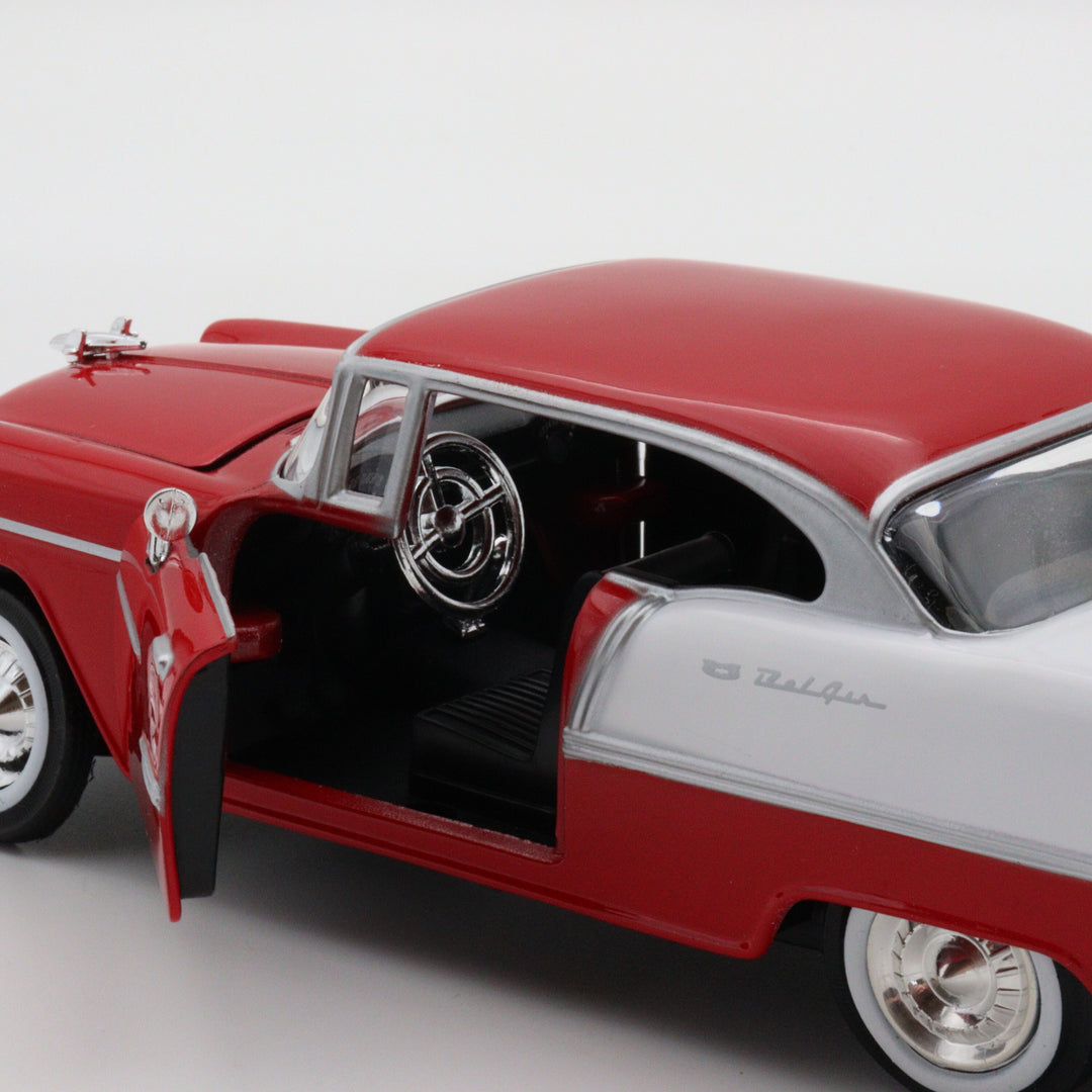 Motormax 1955 Chevy Bel Air|Scale 1/24 Vintage Model Diecast Car|Classic Red Car|Old Metal Car for Collectors|Office Accesories|Gift for Men