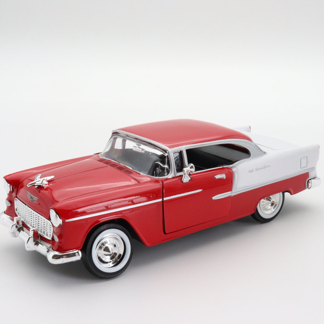 Motormax 1955 Chevy Bel Air|Scale 1/24 Vintage Model Diecast Car|Classic Red Car|Old Metal Car for Collectors|Office Accesories|Gift for Men