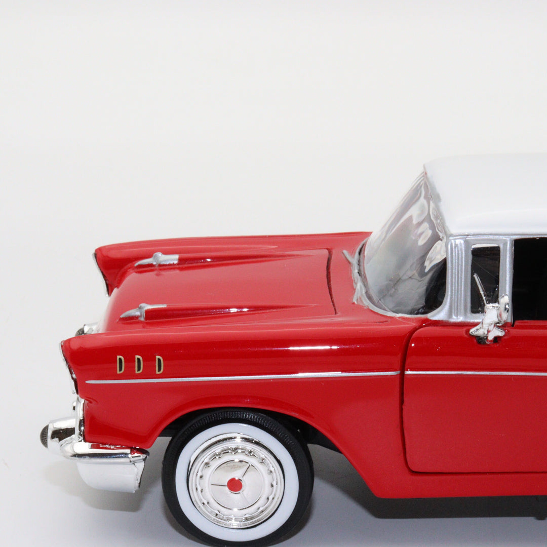 1957 Chevy Bel Air Model Car|Motormax Scale 1/24 Diecast Car|Vintage Model Red Metal Car|Classic Car Collection|Old Collectible Car for Dad