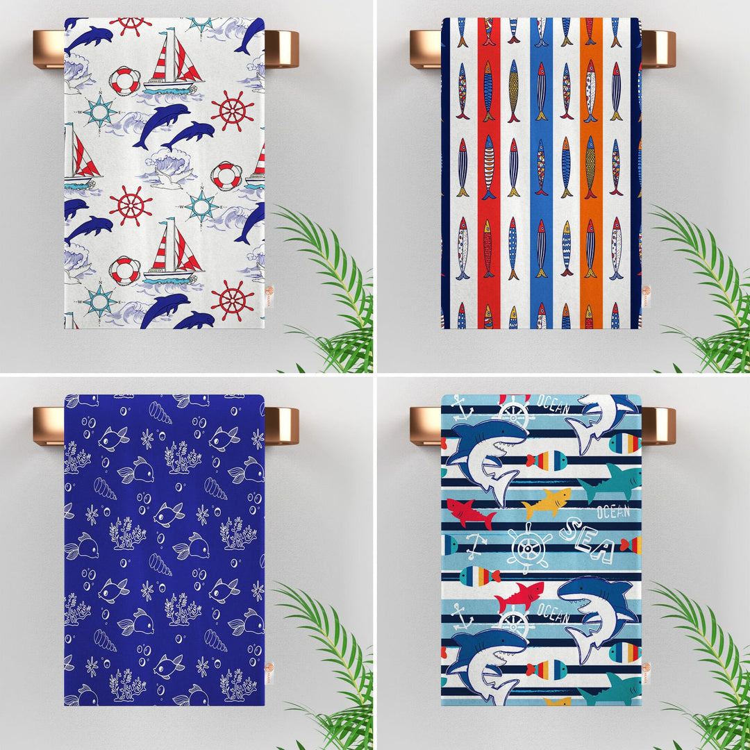 Fish Tea Towel|Colorful Kitchen Hand Towel|Dolphin, Shark Hand Towel|Marine Dish Towel|Summer Trend Kitchen Towel for Her|Beach House Gift