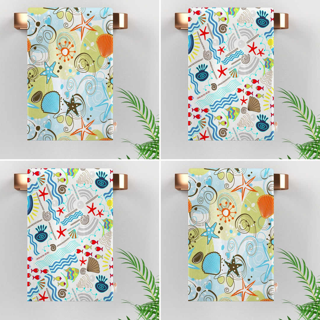 Starfish Tea Towel|Coastal Dishcloth|Nautical Hand Towel|Beach House Decor|Fish Print Dish Cloth|All-Purpose Rag|Seashell Print Hand Towel