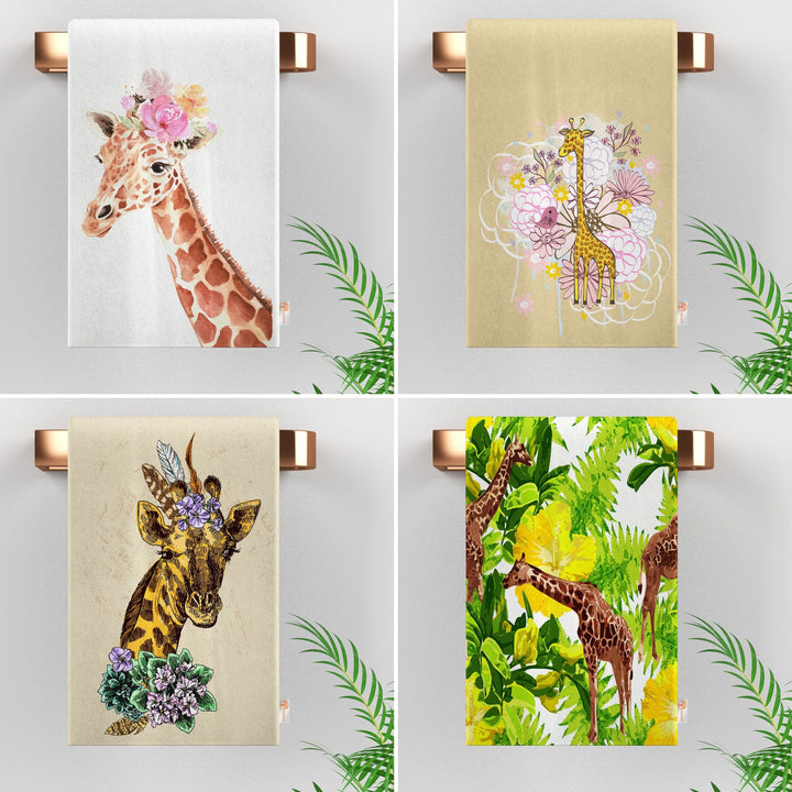 Giraffe Tea Towel|Animal Print Towel|Floral Dish Cloth|Giraffe Dishcloth|Tropical Tea Towel|Farmhouse Dishcloth|All-Purpose Rag|Dust Remover