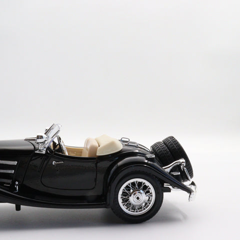 Burago 1936 Mercedes Benz 500 K Roadster|Scale 1:24 Diecast Model Car|Vintage Old Car|Collectible Metal Black Car for Collector|Gift for Dad