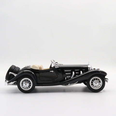 Burago 1936 Mercedes Benz 500 K Roadster|Scale 1:24 Diecast Model Car|Vintage Old Car|Collectible Metal Black Car for Collector|Gift for Dad