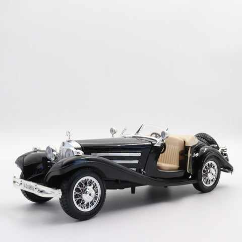 Burago 1936 Mercedes Benz 500 K Roadster|Scale 1:24 Diecast Model Car|Vintage Old Car|Collectible Metal Black Car for Collector|Gift for Dad