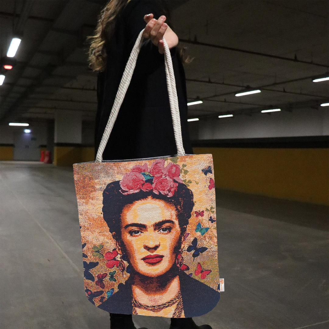 Frida Kahlo Shoulder Bag|Butterfly Design Gobelin Tapestry Tote Bag|Frida Khalo Shopping Bag|Reusable Shopper Bag|Summer Beach Bag for Her