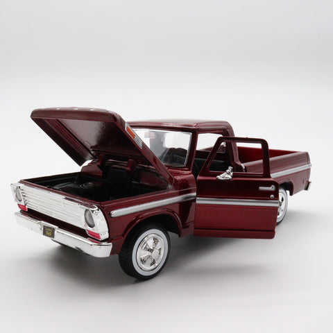 Motormax 1969 Ford F-100 Pickup Model Car|Scale 1/24 Diecast Car|Vintage Model Red Car for Collectors|Classic Metal Collection Car for Dad