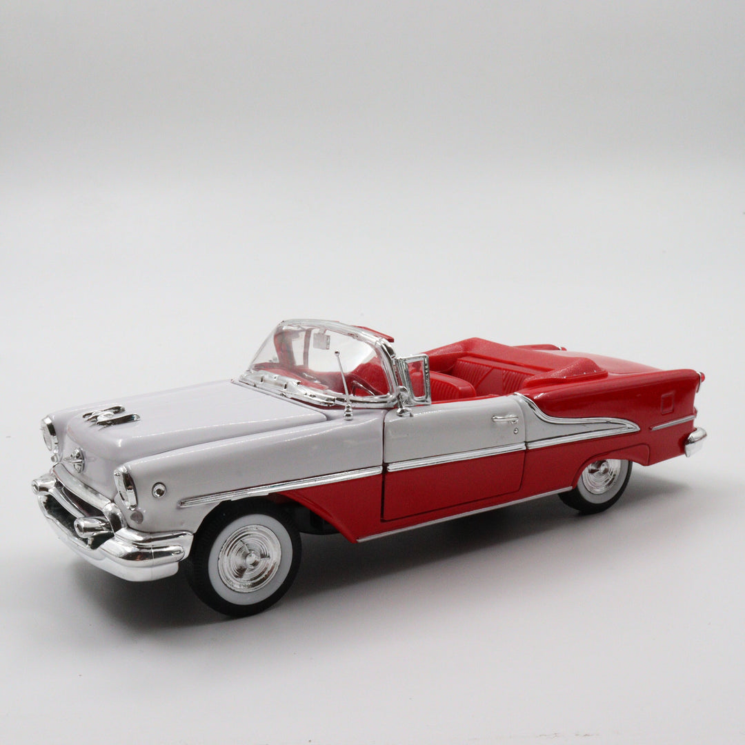 Welly 1955 Oldsmobile Super 88|Scale 1/24 White and Red Diecast Car|Vintage Convertible Model Car|Classic Metal Collection Car for Father