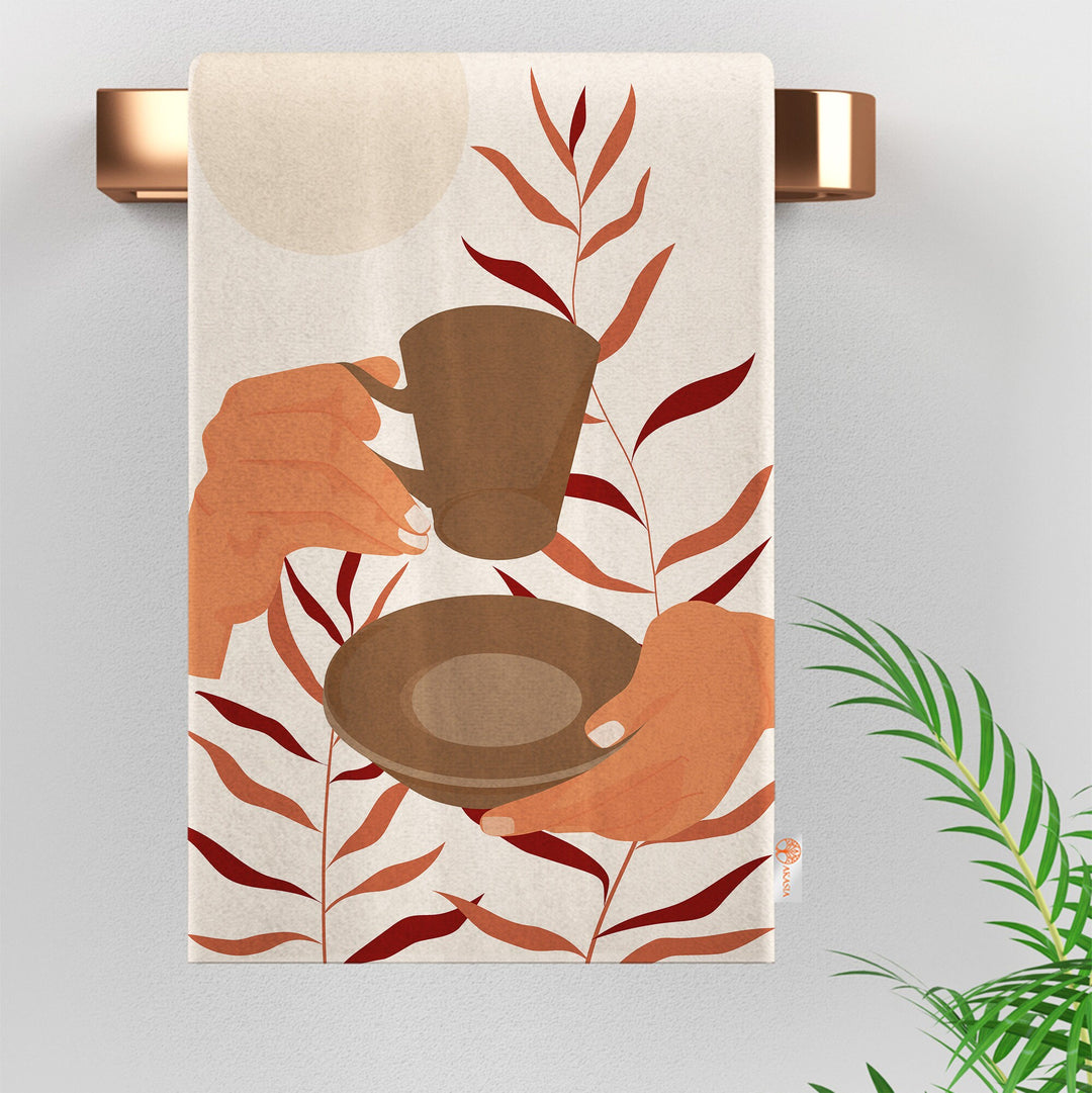 Coffee Hand Towel|Eco-Friendly Rag|Coffee Cup Tea Towel|Leaves Hand Towel|Cleaning Cloth|Dust Remover|Cost-Effective Rag|Bohemian Dishcloth