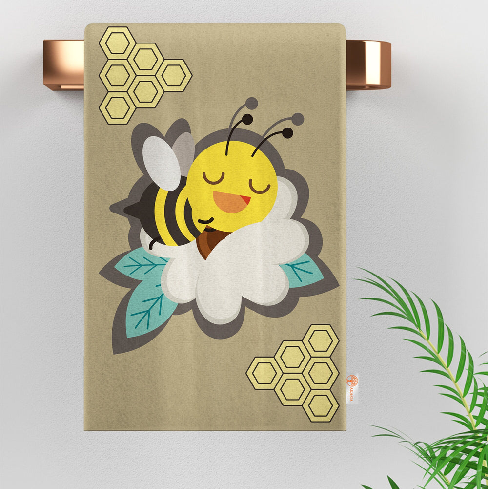 Cute Bee Print Tea Towel|Bee Dishcloth|Heart Print Hand Towel|Animal Dish Cloth|Eco-Friendly Rag|Soft Cleaning Towel|Kitchen Gift For Her