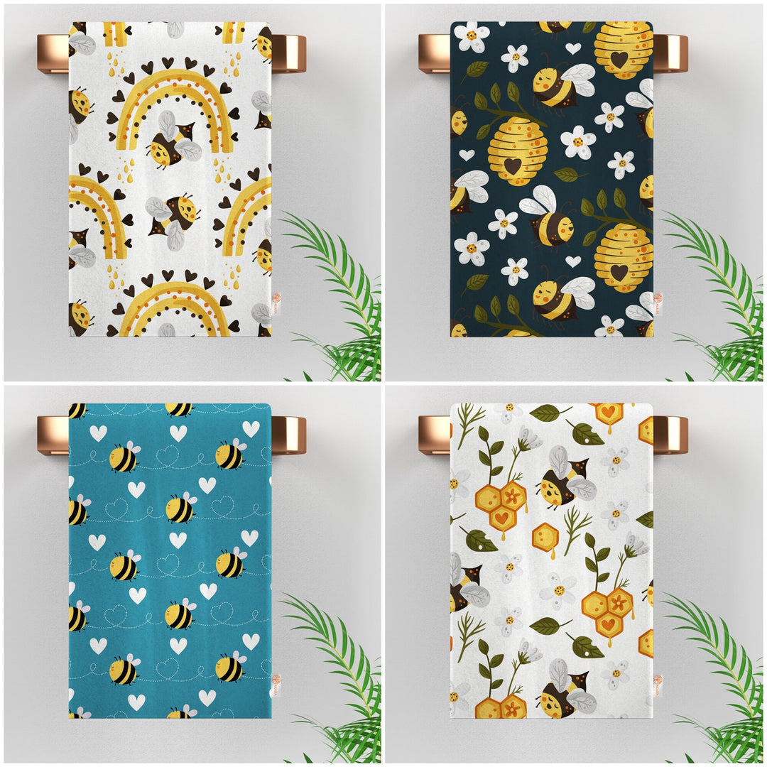 Cute Bee Print Tea Towel|Bee Dishcloth|Beehive Print Hand Towel|Daisy Dish Cloth|Eco-Friendly Rag|Soft Cleaning Towel|Kitchen Gift For Her