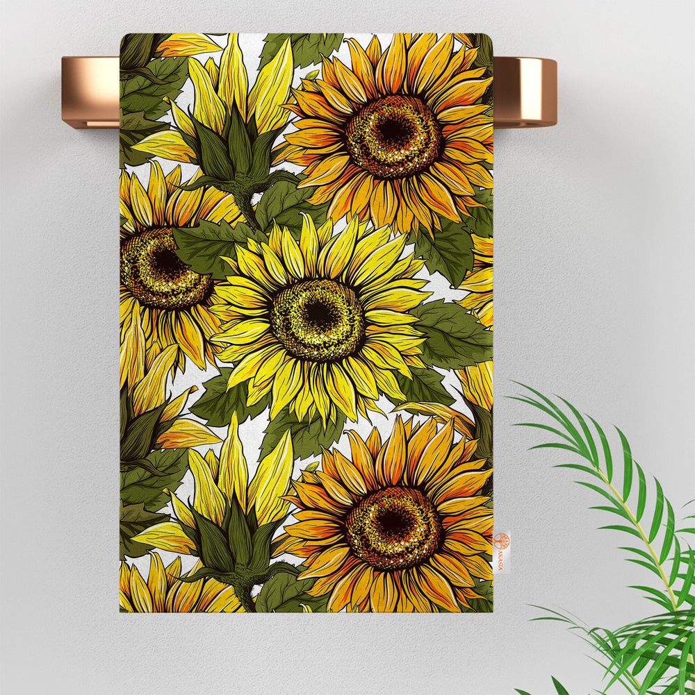 Sunflower Hand Towel|Summer Tea Towel|Floral Dish Cloth|Sunflower Decor|Cost-Effective Rag|Gift For Her|Cleaning Cloth|Flower Print Towel