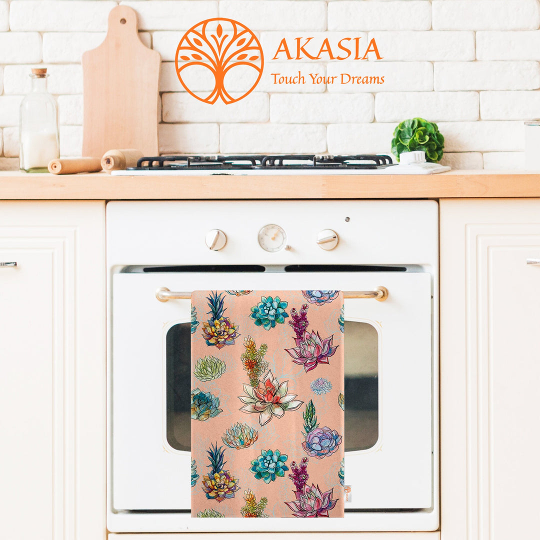 Succulent Tea Towel|Cactus Dishcloth|Floral Dish Cloth|Eco-Friendly Rag|Purple Cactus Print Towel|Soft Cleaning Towel|Kitchen Gift For Her