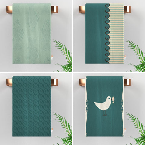 Beach House Towel|Sea Wave Dishcloth|Nautical Hand Towel|Bird Tea Towel|Fish Dish Cloth|Striped Print Towel|Wave Print Coastal Dishcloth