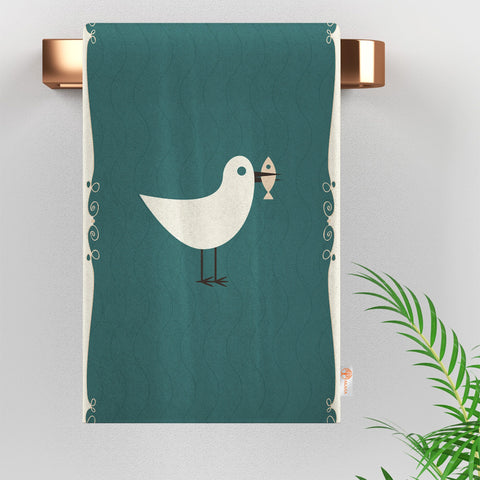Beach House Towel|Sea Wave Dishcloth|Nautical Hand Towel|Bird Tea Towel|Fish Dish Cloth|Striped Print Towel|Wave Print Coastal Dishcloth