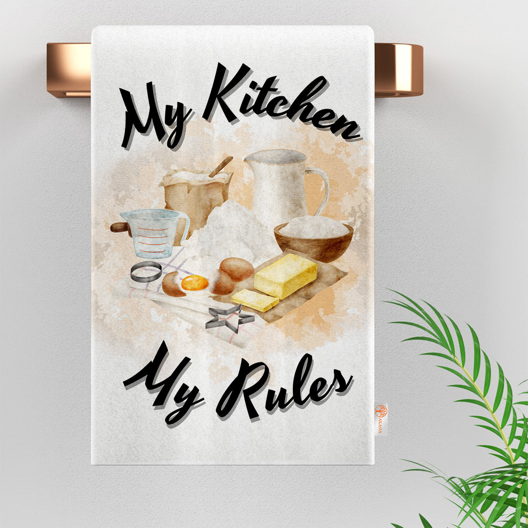 My Kitchen My Rules Hand Towel|Eco-Friendly Rag|Cookie Print Tea Towel|Floral Hand Towel|Cleaning Cloth|Dust Remover|Farmhouse Dishcloth