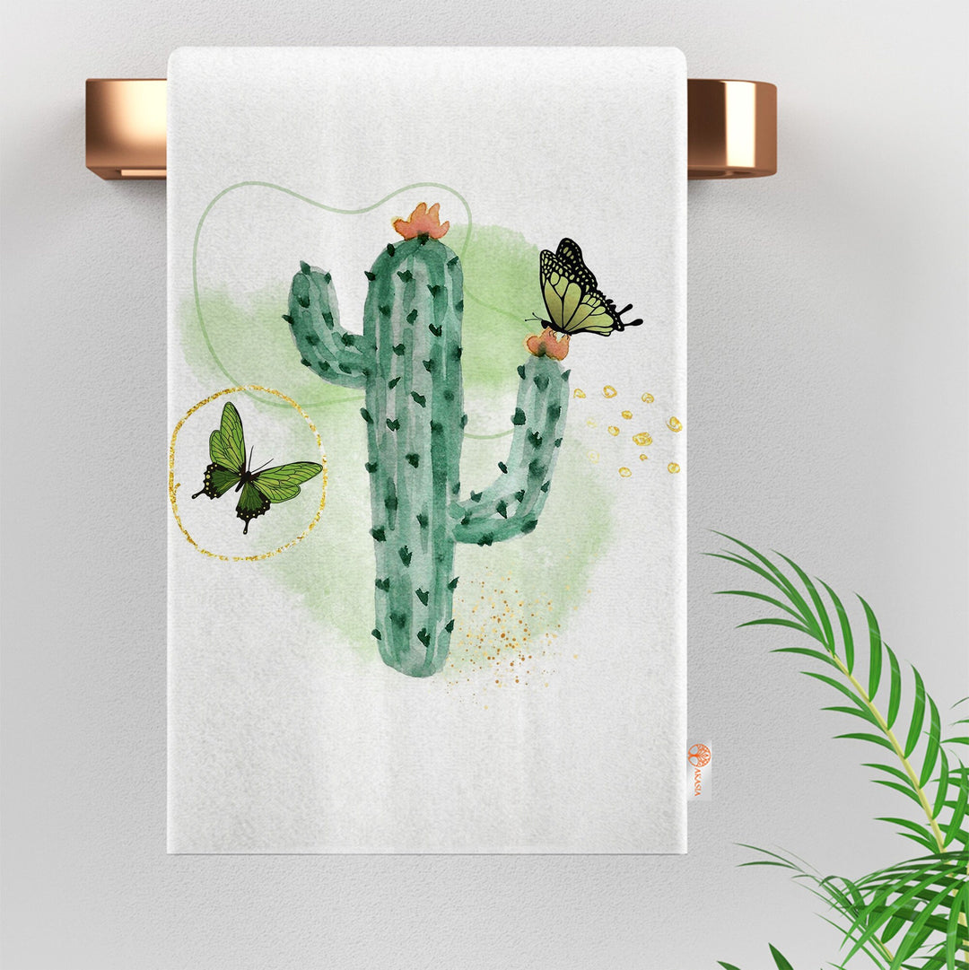 Succulent Dishcloth|Cactus Tea Towel|Floral Dish Cloth|Eco-Friendly Rag|Green Cactus Print Towel|Soft Cleaning Towel|Kitchen Gift For Her