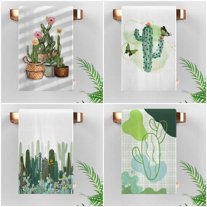 Succulent Dishcloth|Cactus Tea Towel|Floral Dish Cloth|Eco-Friendly Rag|Green Cactus Print Towel|Soft Cleaning Towel|Kitchen Gift For Her