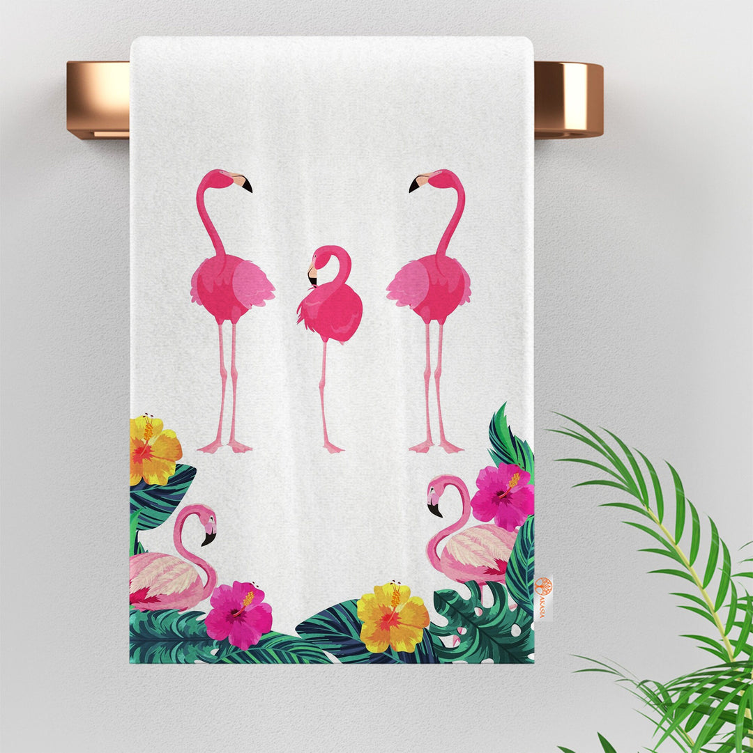 Flamingo Hand Towel|Tropical Dish Cloth|Leaf Print Dishcloth|Flamingo Tea Towel|Palm Tree Towel|Decorative All-Purpose Rag|Dust Remover